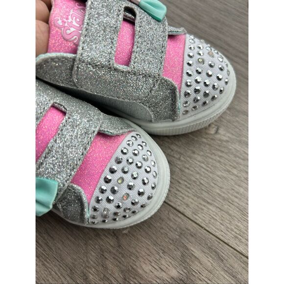 Skechers Toddler NEW Kelsi Sneakers Light Up - Aqua Blue/Gray size 5 - Picture 3 of 5